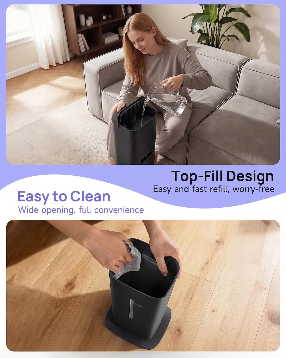 Humidifier Large Room, 2.1Gal/8L Cool Mist Humidifiers for Bedroom 500 sq ft, Humidifiers for Home with Essential Oil Diffuser, Top Fill Quiet Humidifier for Baby Nursery Office Plants, Black