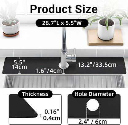 LOPNUR Cuttable Faucet Mat for Kitchen Sink, Extra Long 29 Inch, Black | Super Absorbent & Fast Dry Diatomite Sink Splash Guard, 0.8-2.4 Inch Adjustable Faucet Hole, Cut to Fit Bathroom & RV Sinks