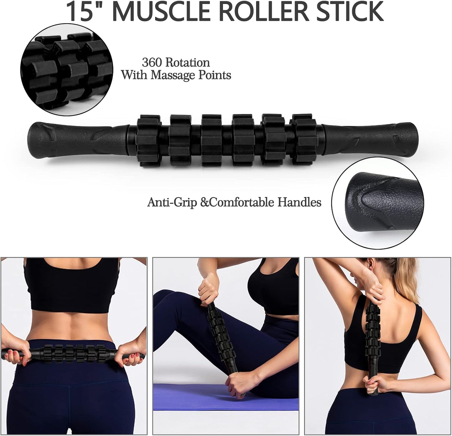 5 in 1 Foam Roller Set High Density Patented Foam Roller for Exercise | Foam Roller Massage Stick, Massage Ball, Resistance Band for Deep Muscle Massage Pilates Yoga Trigger Point Release Purple