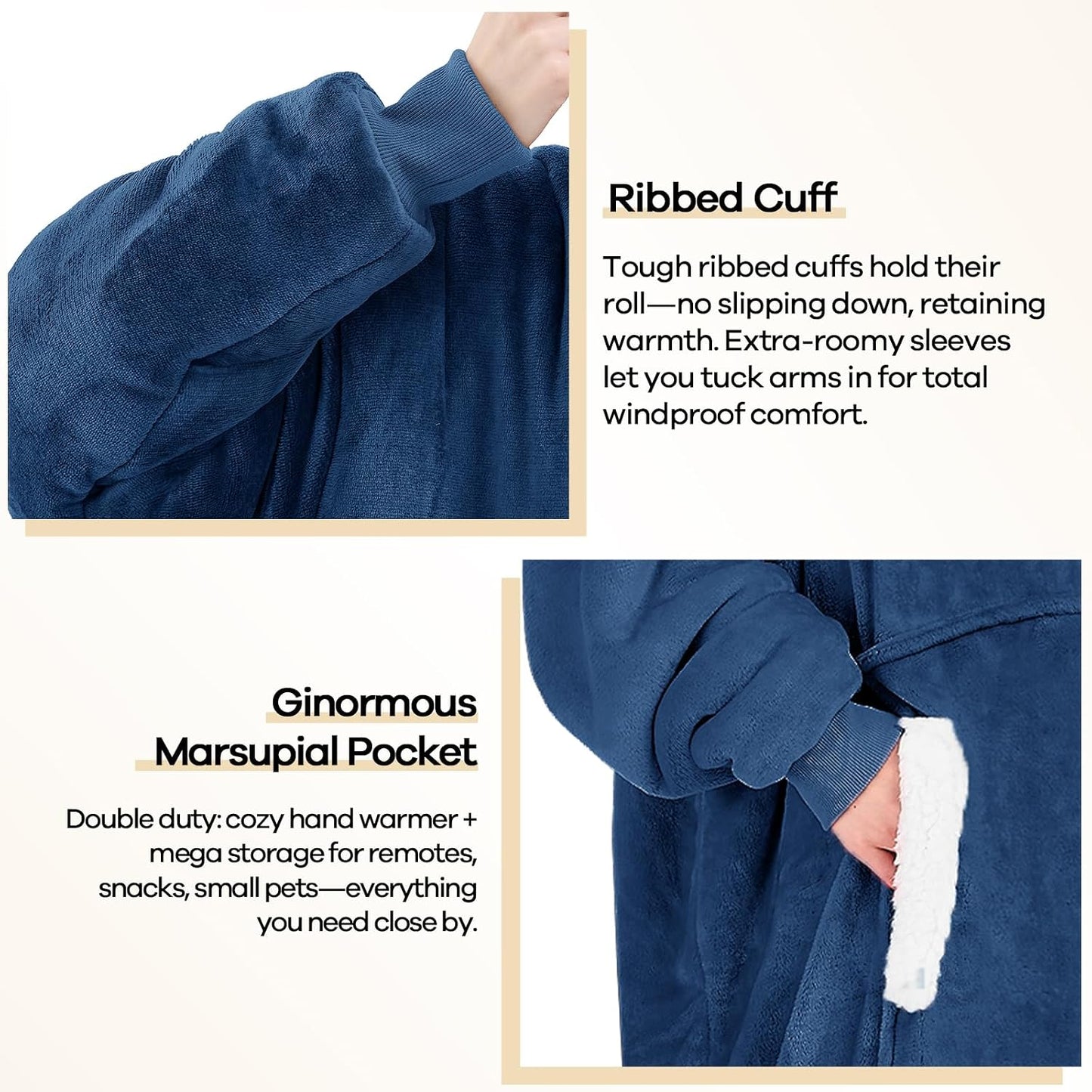 yescool Wearable Blanket Hoodie, Flannel Sherpa Fleece Blanket Sweatshirt for Adults Women Men,One Size Fits All - Colors A