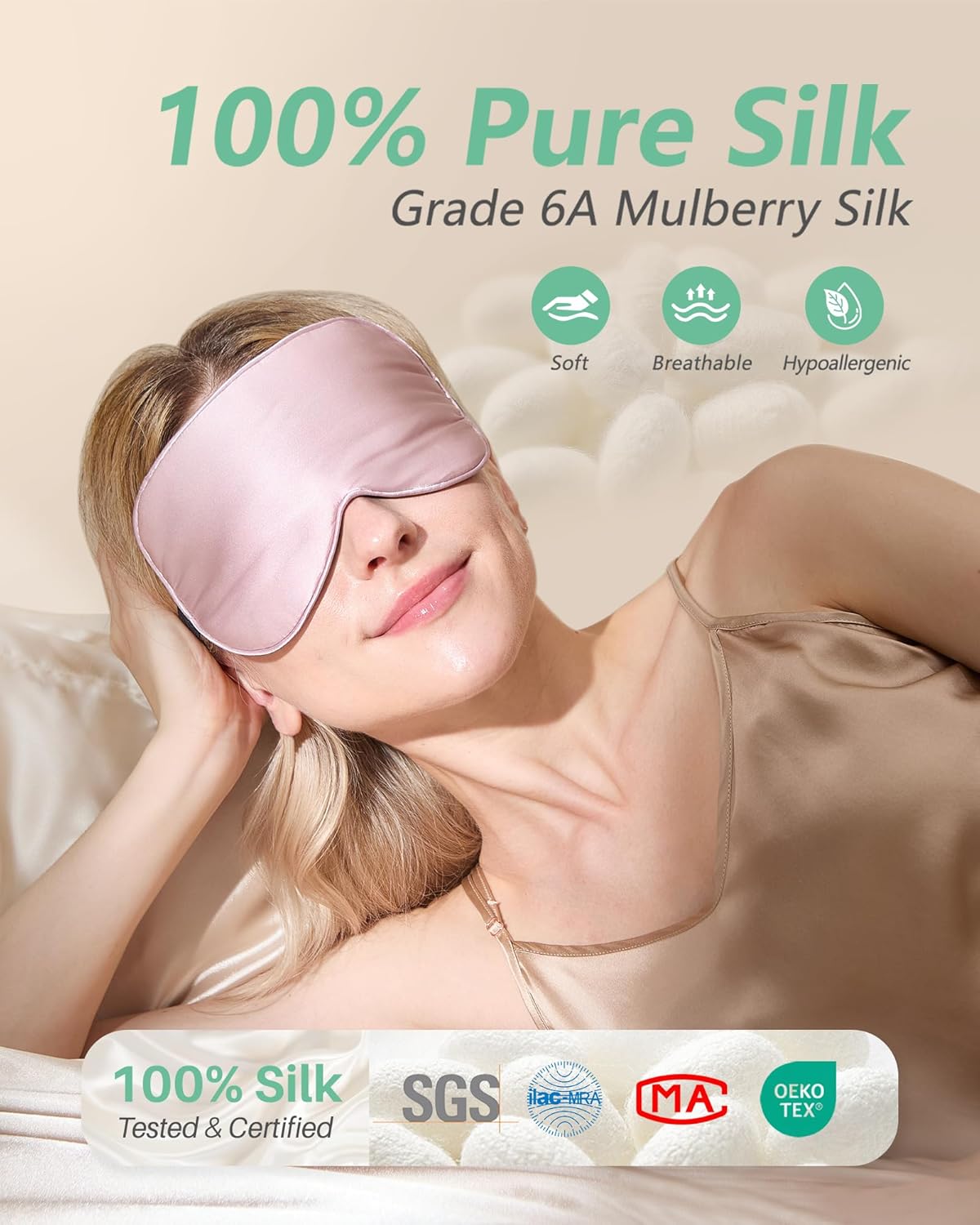 BeeVines 100% Real Mulberry Silk 2 Pack Sleep Mask, Natural Pure Silk Eye Masks with Adjustable Strap for Sleeping, Block Light Eye Sleep Shade Cover, Reduces Puffy Eyes Traveling Gifts