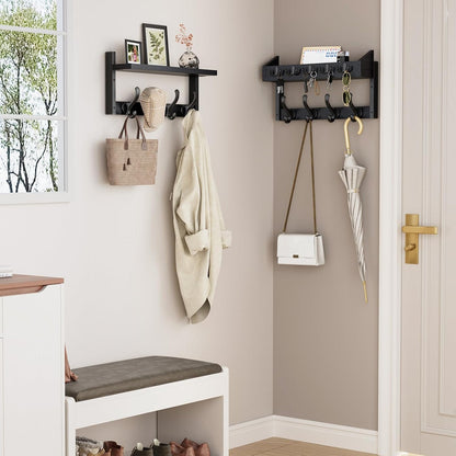 Evermagin 29" Coat Rack Wall Mount with Shelf for Entryway, Rustic Brown | Wall Mounted Coat and Key Rack with Hooks, Key Holder with Mail Organizer for Wall, Living Room, Mudroom, Bedroom