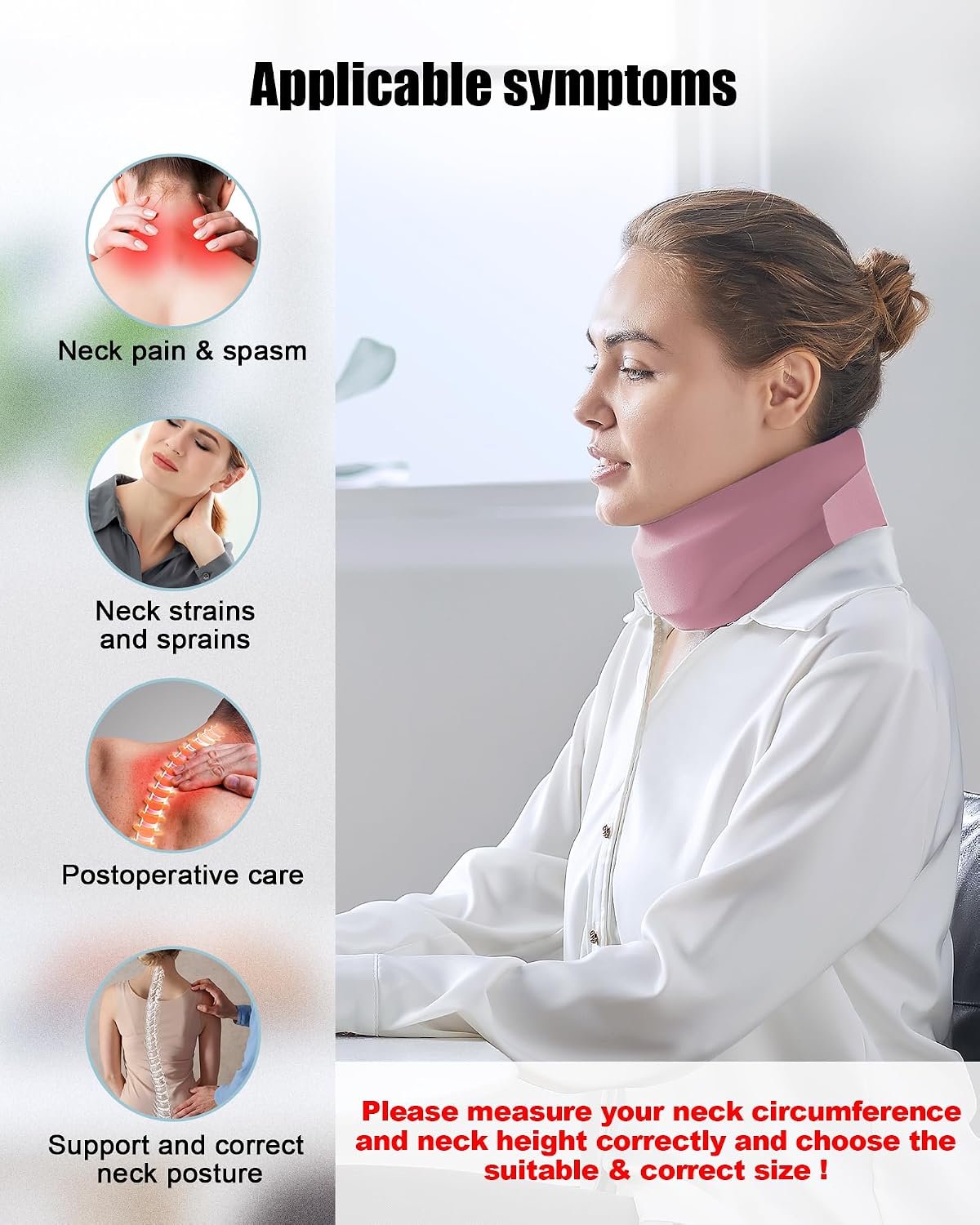 Neck Brace for Sleeping - Cervical Collar Relief Neck Pain and Neck Support Soft Foam Wraps Keep Vertebrae Stable for Relief of Cervical Spine Pressure for Women & Men Rose Pink Large Size