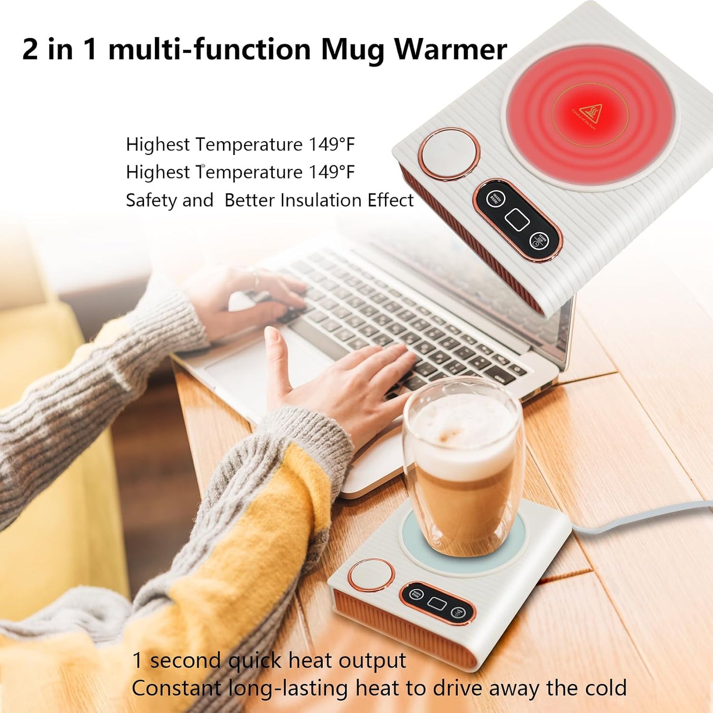 2-in-1 Mug Warmer with Warm Air Function, Coffee Cup & Candle Warmer for Desk, 100W Electric Beverage Warmer with Auto Shut-Off for Office