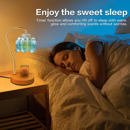SupBri Candle Warmer Lamp with Timer & 4Bulbs, Pink Flower Glass Shdae
