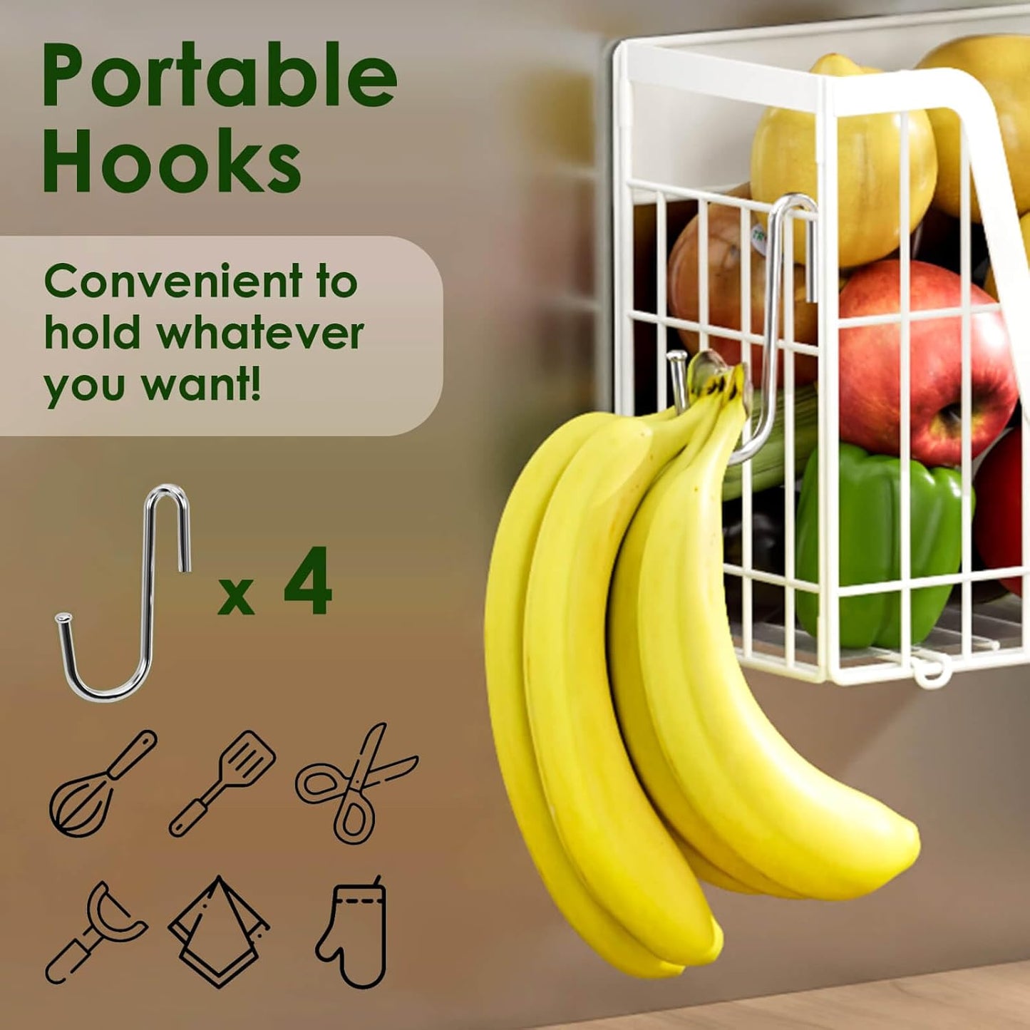 Magnetic Shelf for Fridge, Fruit Basket Magnet Shelves with 2 Hooks | Potato and Onion Storage Bins, Black Magnetic Organizer Side of Fridge Storage, Magnetic Spice Rack for Refrigerator Kitchen
