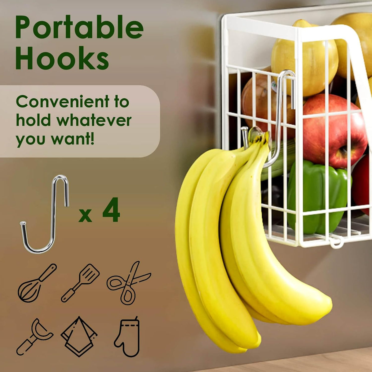 Magnetic Shelf for Fridge, Fruit Basket Magnet Shelves with 2 Hooks