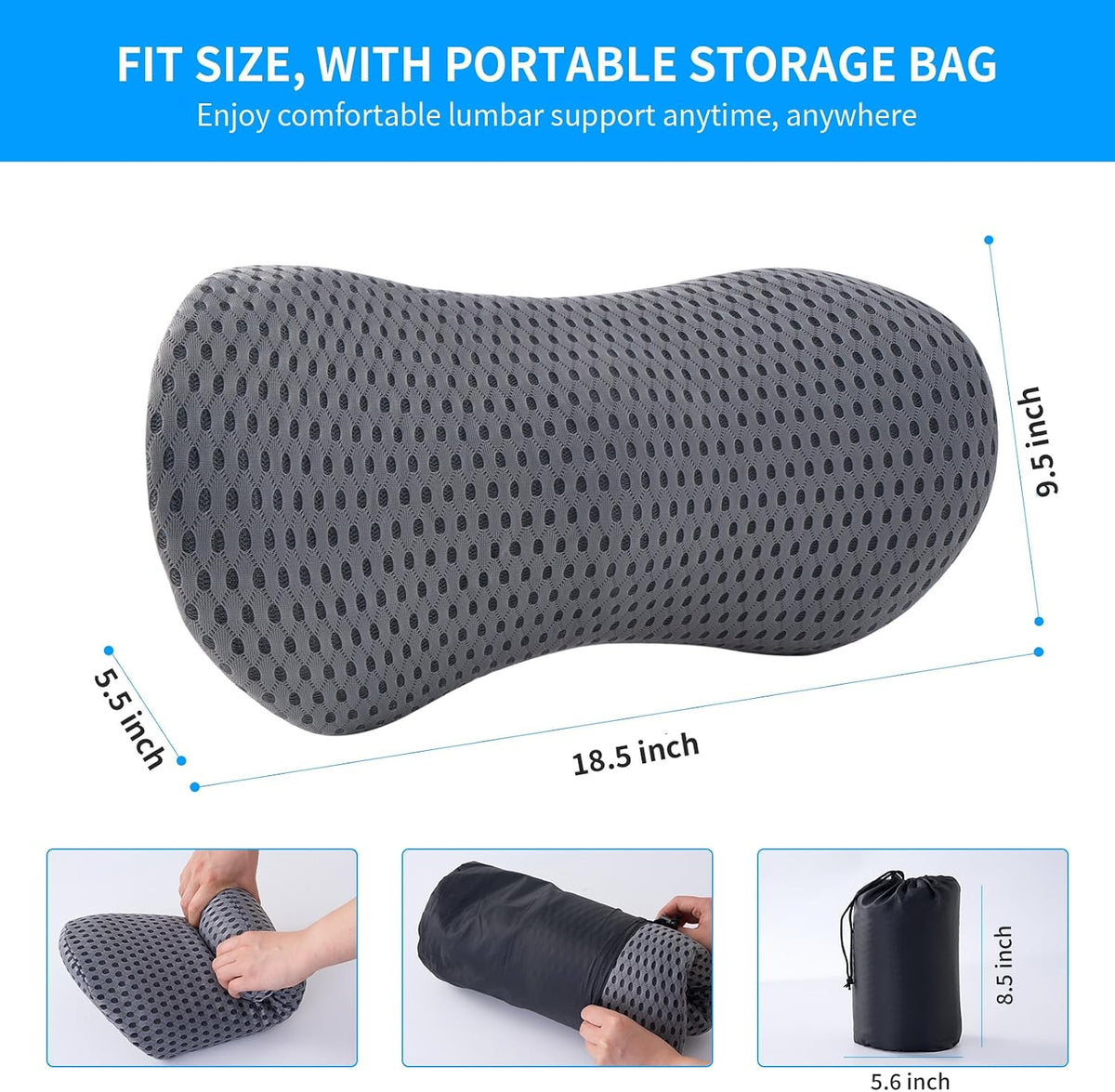 Lumbar Pillow, Memory Foam Lumbar Support Pillow for Office Chair and Car Seat, Ergonomic Streamline Back Pillow for Lower Back Pain Relief, Back Support Pillow for Sitting, Driving, Traveling