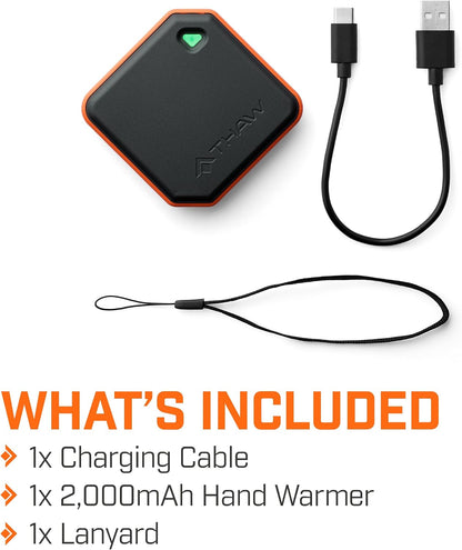 THAW Rechargeable Mini Hand Warmer | Double-Sided Heating, Up to 4 Hours, Rechargeable USB-C, Durable Impact-Resistant Construction, Integrated LED Light