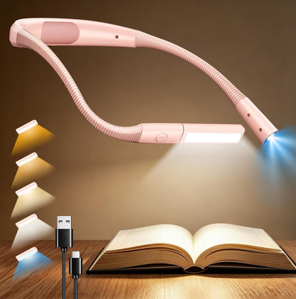 Glocusent Bendable Neck Light, 100 Hours Reading Light for Book Lover Gifts | Hands-Free, Knitting, Crafting, Repairing, 5-Color, Stepless Dimming, Ergonomic, Rechargeable, Eye Care, Sleep Aid, Traveling