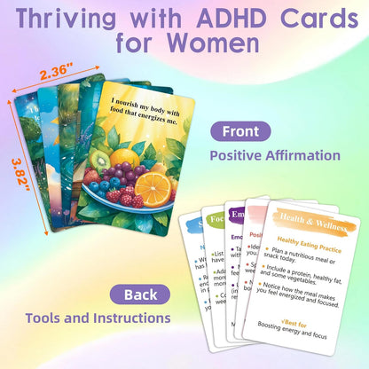ADHD Coping Skills for Adults Teens | Therapy Tools Cards for Women | ADHD Activity Flashcards to Improve Productivity | Executive Functioning Mindset & Mindfulness Cards