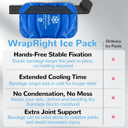 WrapRight Large Ice Pack for Injuries Reusable with Bandage for Knee | Hands-free Cold Therapy, 10"×16" L-Size for Ankle, Leg, Shoulder, Back, Flexible Gel, Dual-sided for Sensitive Skin