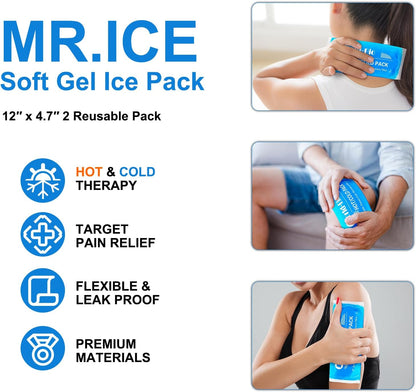 Ice Packs for Injuries Reusable Gel - Hot Cold Gel Ice Pack for Injury, Pain Relief, Rehabilitation - Flexible Ice Packs for Knee, Shoulder, Back, Neck, Wrist - 4.7" x 12.2"