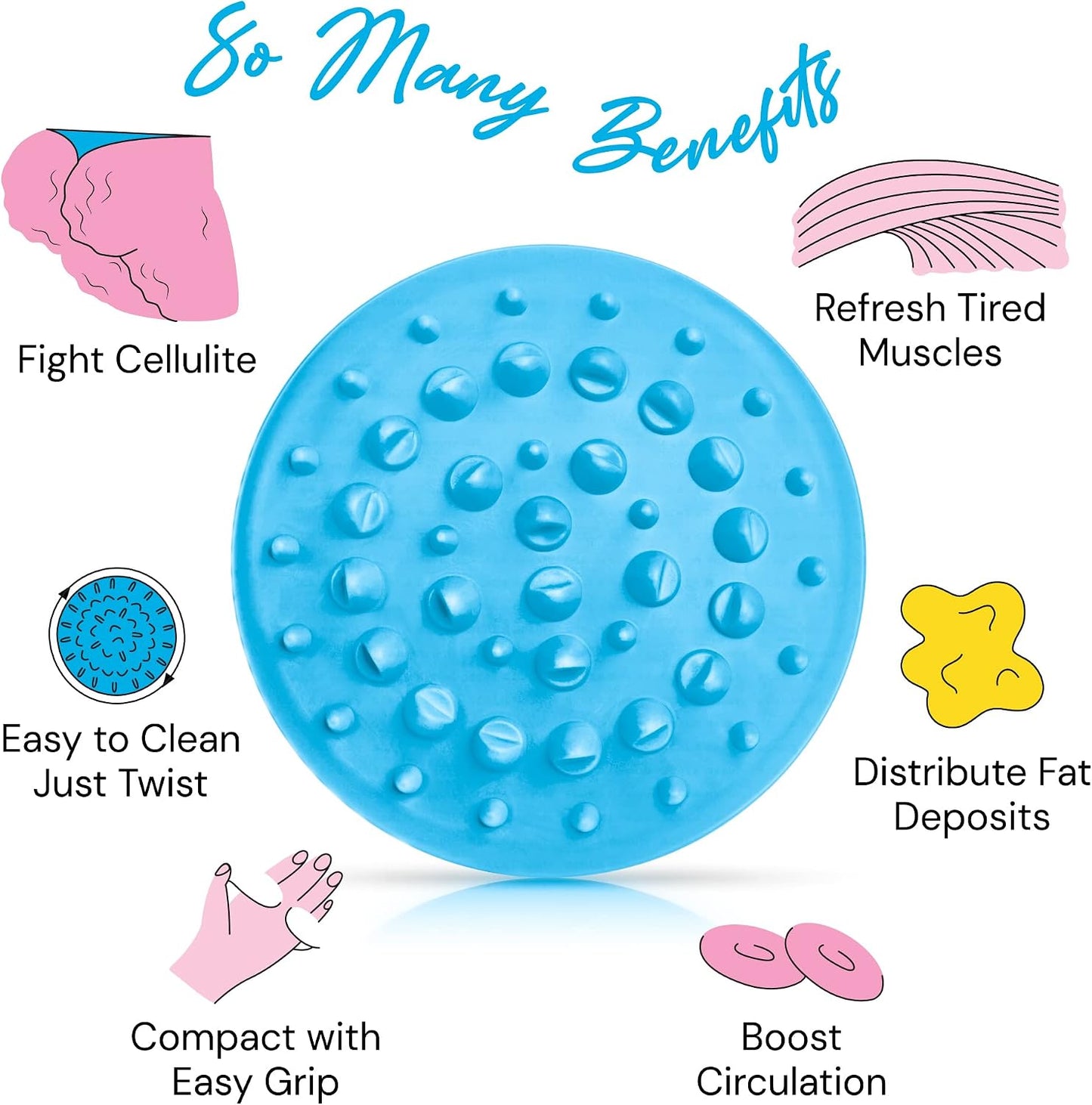 Scala Cellulite Massager Silicone, Bath Scrubber for Smoother Skin Pink | Silicone nodules exfoliate, cellulite remover, body massager Tool, exfoliator, fat roller use with creams and Oils