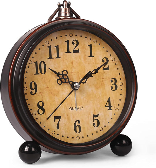 RODH Battery Alarm Clock,Vintage Retro Alarm Clock with Night Light，Hangable,Super Silent, Non Ticking Analog Small Table Clock for Bedroom,Bedside, Desk,Shelf