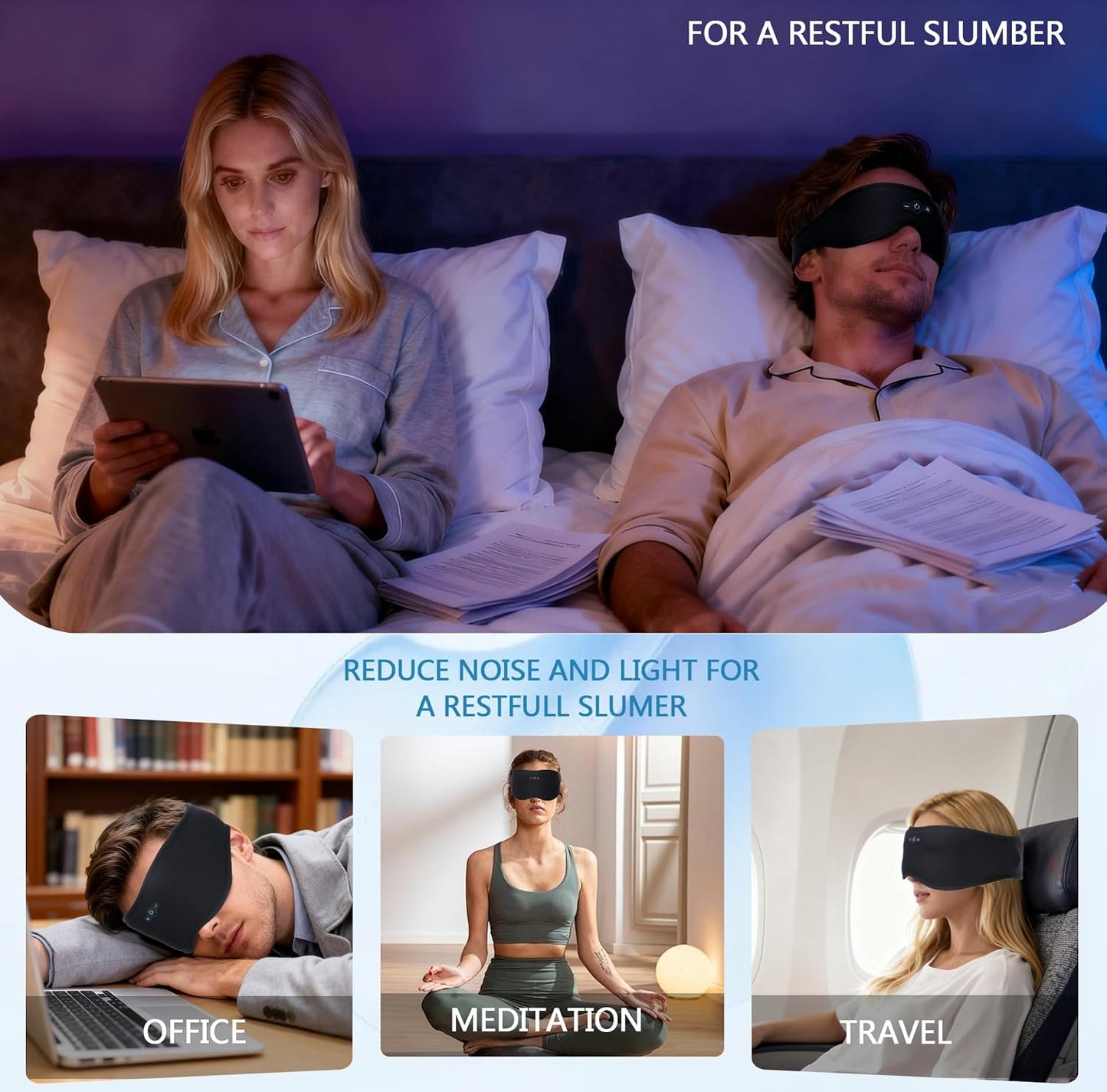 Bluetooth Sleeping Headphones, Bluetooth 5.4 Sleep Mask, Ultra-Thin Stereo Speakers, Fully Enclosed Pressure-Relieving Design, The Best Gift
