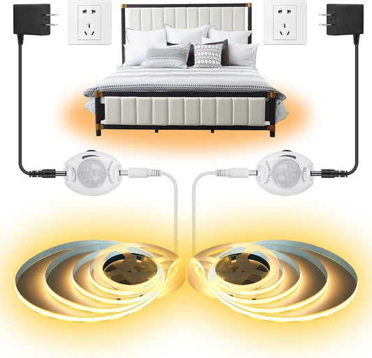 Motion Activated COB LED Strip Bed Lights Warm White,2-Packs 6.56Ft