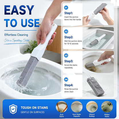 8 Pack Pumice Stone Toilet Bowl Cleaner with 2 Replaceable Long Handles | Remove Limescale, Rust & Hard Water Rings, Scratch‑Free, Natural Material, Multi‑Surface for Tub, Sink, Grill, Pool Tile