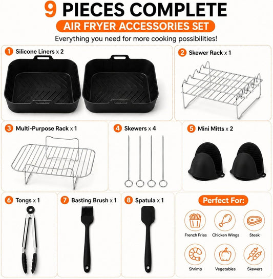Silicone Air Fryer Liners, 2 Silicone Air Fryer Liners & Accessories | Compatible with NinjaDZ201, DZ401, DZ550 & Most 8QT-10QT Dual Basket Air Fryers, Air Fryer Liners Reusable, BPA-Free Nonstick