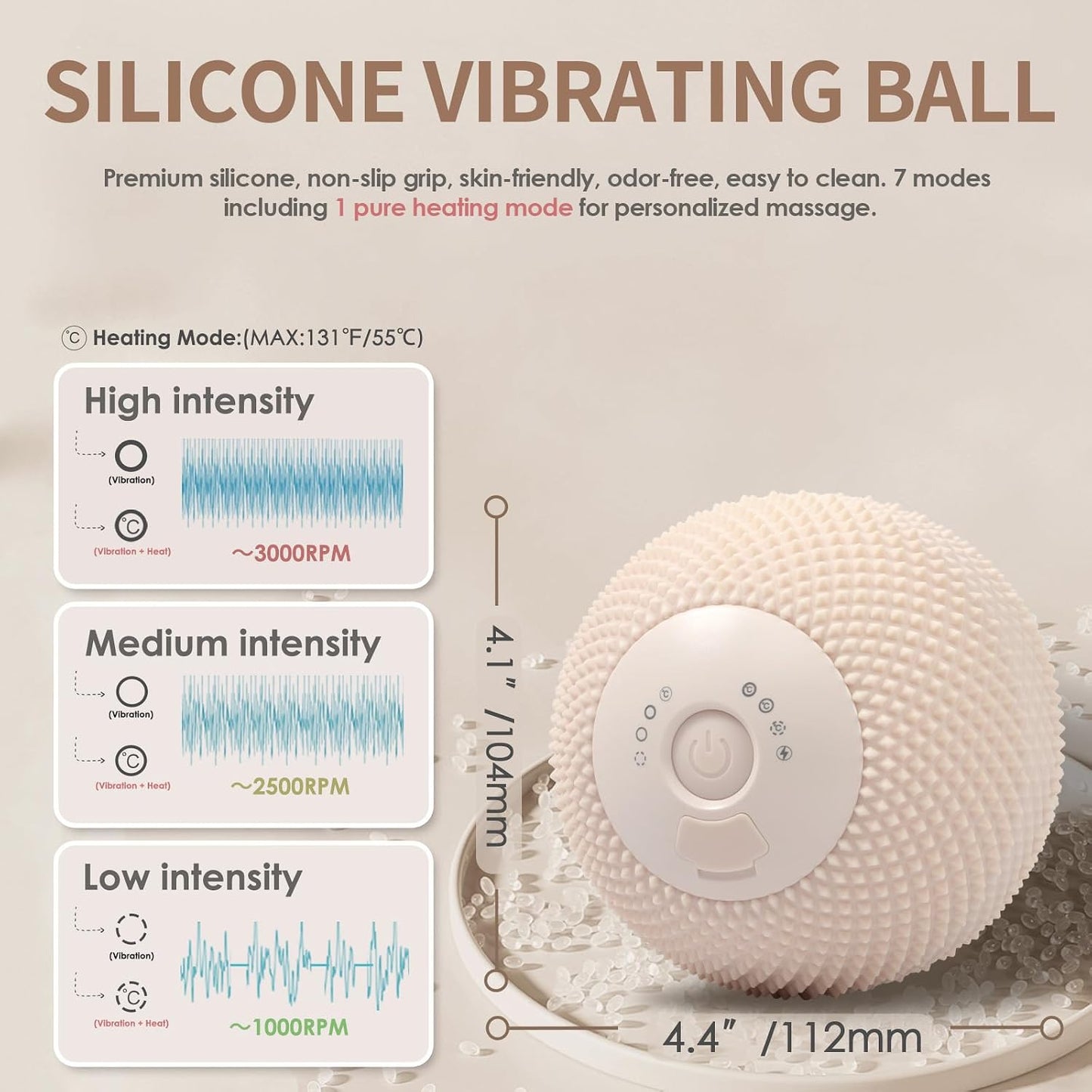 Heating Vibrating Massage Ball with 7 Modes & Memory Function for Myofascial Release, Deep Tissue and Trigger Point Muscle Therapy - Targets Back, Hip, Leg, Neck & Foot (Black)