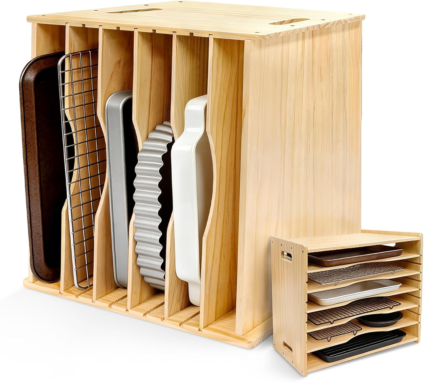 6 Tier Wooden Tray Dividers for Cabinets, Cookie Sheet Organizer 15.7" W x 16.5" H x 12.6" D Baking Sheets, Pans and Cutting Boards Organizer for Kitchen Cabinets or Countertop