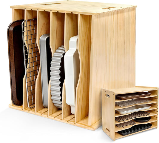 6 Tier Wooden Tray Dividers for Cabinets, Cookie Sheet Organizer 15.7" W x 16.5" H x 12.6" D Baking Sheets, Pans and Cutting Boards Organizer for Kitchen Cabinets or Countertop