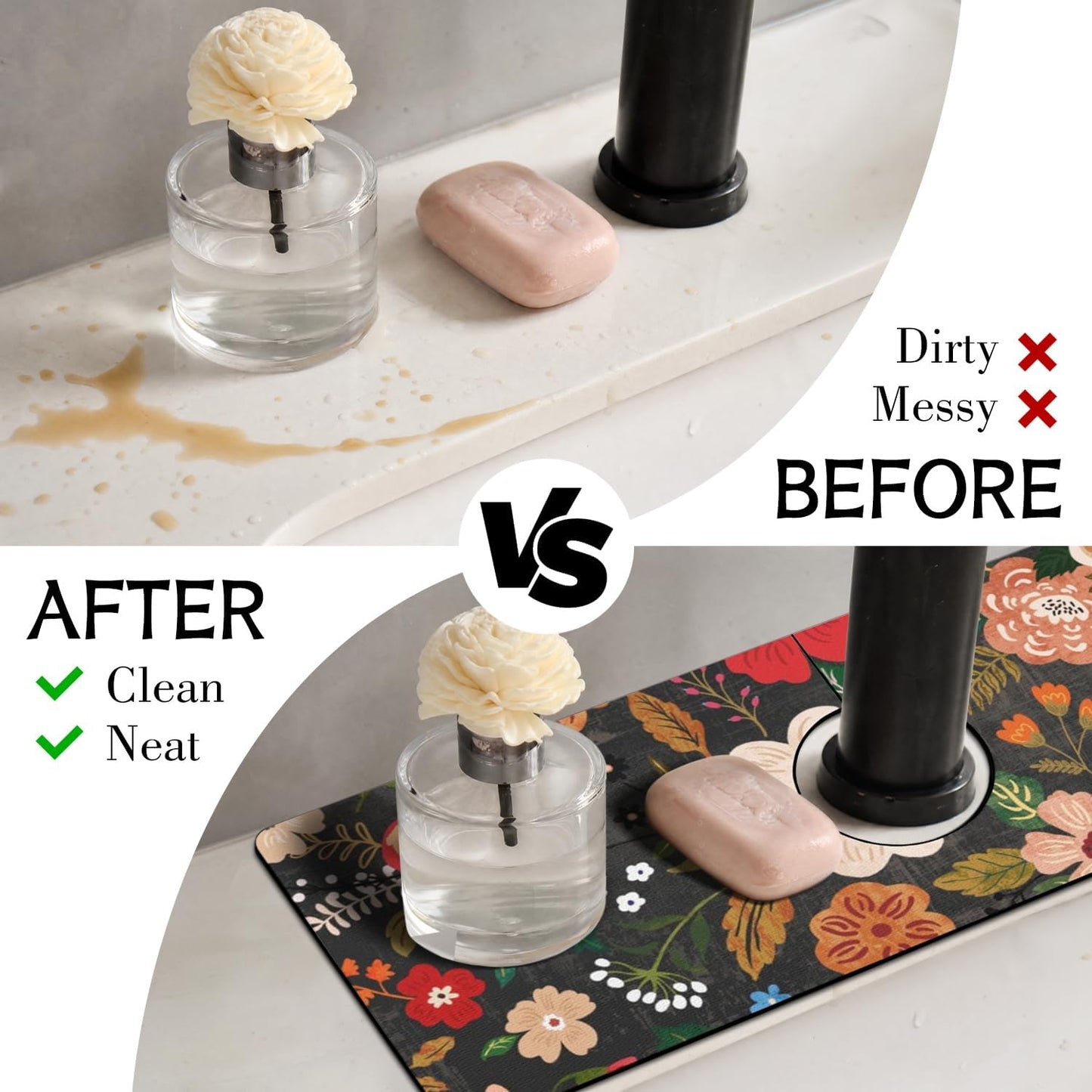 Light Brown White Checkered Kitchen Sink Splash Guard Faucet Mat,Faucet Non-Slip Absorbent Mat,Farmhouse Sink Splash Guard Behind Faucet for Kitchen Bathroom, 15"x5.5"