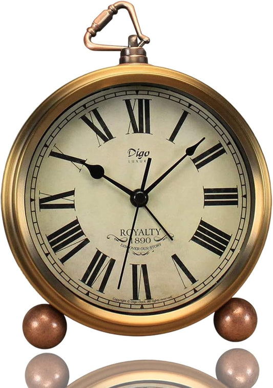 Justup Golden Table Clock, Retro Vintage Non-Ticking Table Desk Alarm Clock