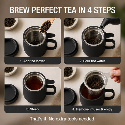 Tealyra - Sumo Porcelain Loose Tea Steeping Mug - 15oz/450 ml Ceramic Tea Cup with Infuser and Lid/Coaster - Extra Fine Stainless Steel Infusion Strainer - For Home or Office - Yellow