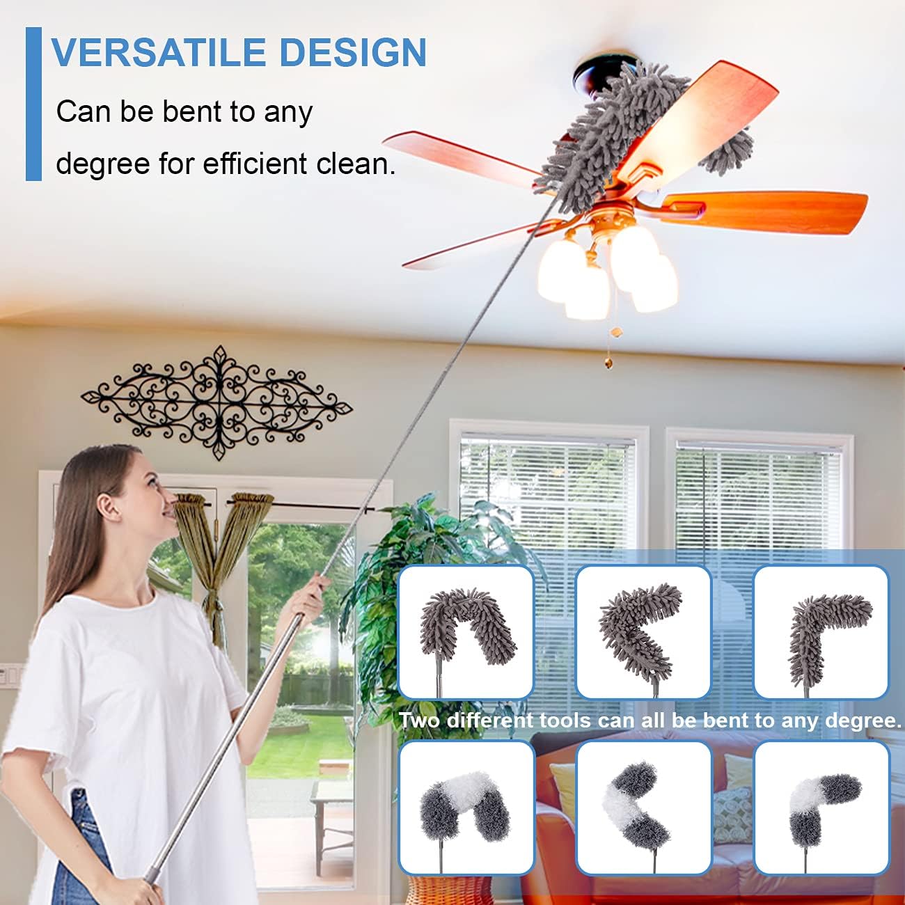 Retractable Gap Dust Cleaner with 3 Reusable Microfiber Dusting Cloths, Under Appliance/Refrigerator/Furniture Cleaning Tool with 100” Extension Pole, Washable Flat Gap Cleaning Duster by OOSOFITT