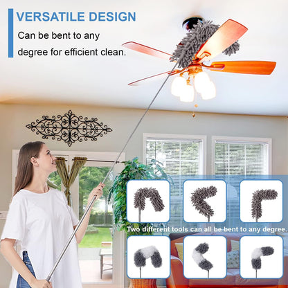 Retractable Gap Dust Cleaner with 3 Reusable Microfiber Dusting Cloths, Under Appliance/Refrigerator/Furniture Cleaning Tool with 100” Extension Pole, Washable Flat Gap Cleaning Duster by OOSOFITT