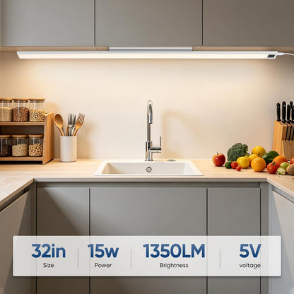 HEYAN 16inch Under Cabinet Lighting, Wall-Mounted Study Lights | 3 Color Temps&Dimmable Hand Sweep Sensor, 90° Rotatable ,Non-Rechargeable, Magnetic Under Closet Lights for Reading,Work