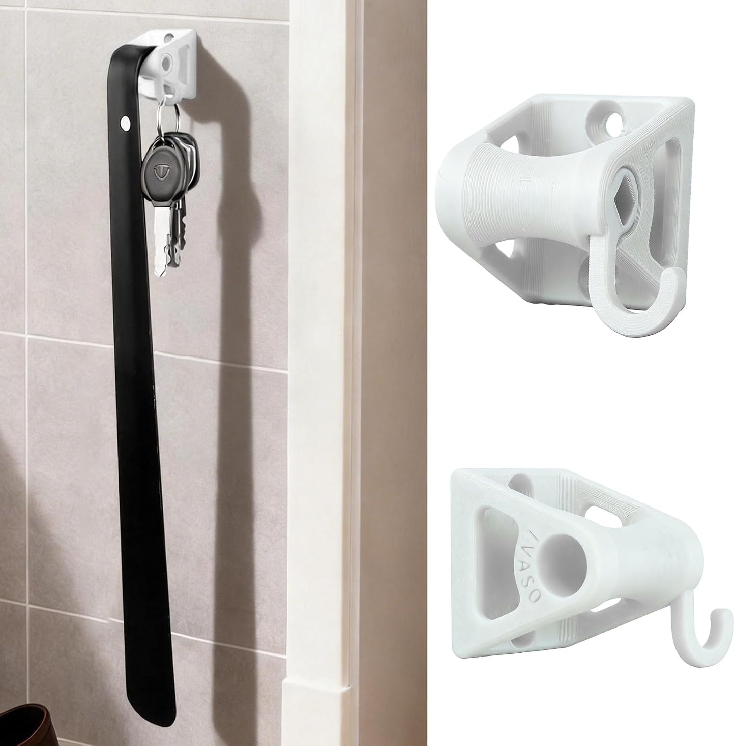 Shoe Horn Holder Set, Wall Mounted Adhesive & Screw Included, No Drill or Drill Optional Shoe Horn Organizer Bracket, Space-Saving Entryway Closet Storage Solution (2, Black)