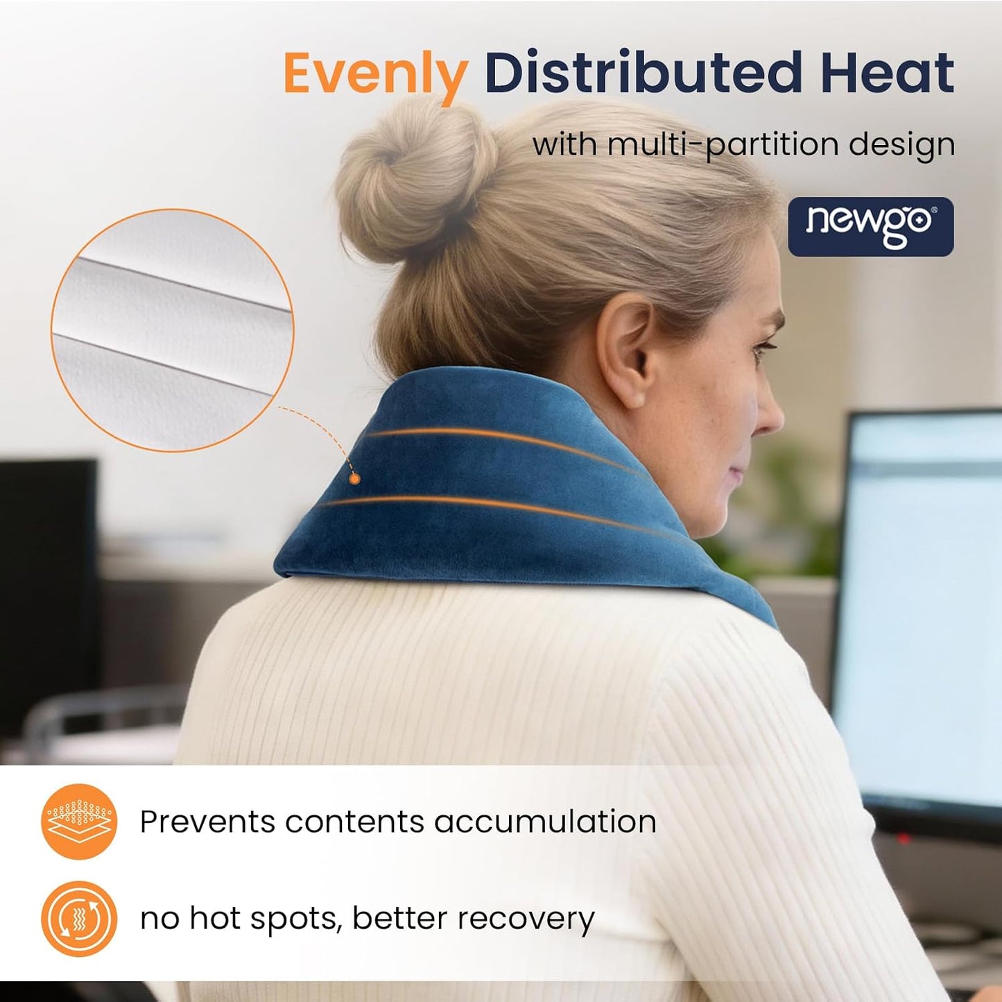 NEWGO Neck Warmer Microwavable - Heating Pad for Neck and Shoulders with Straps - Reusable Moist Heated Pad for Pain Relief- Hot Compress