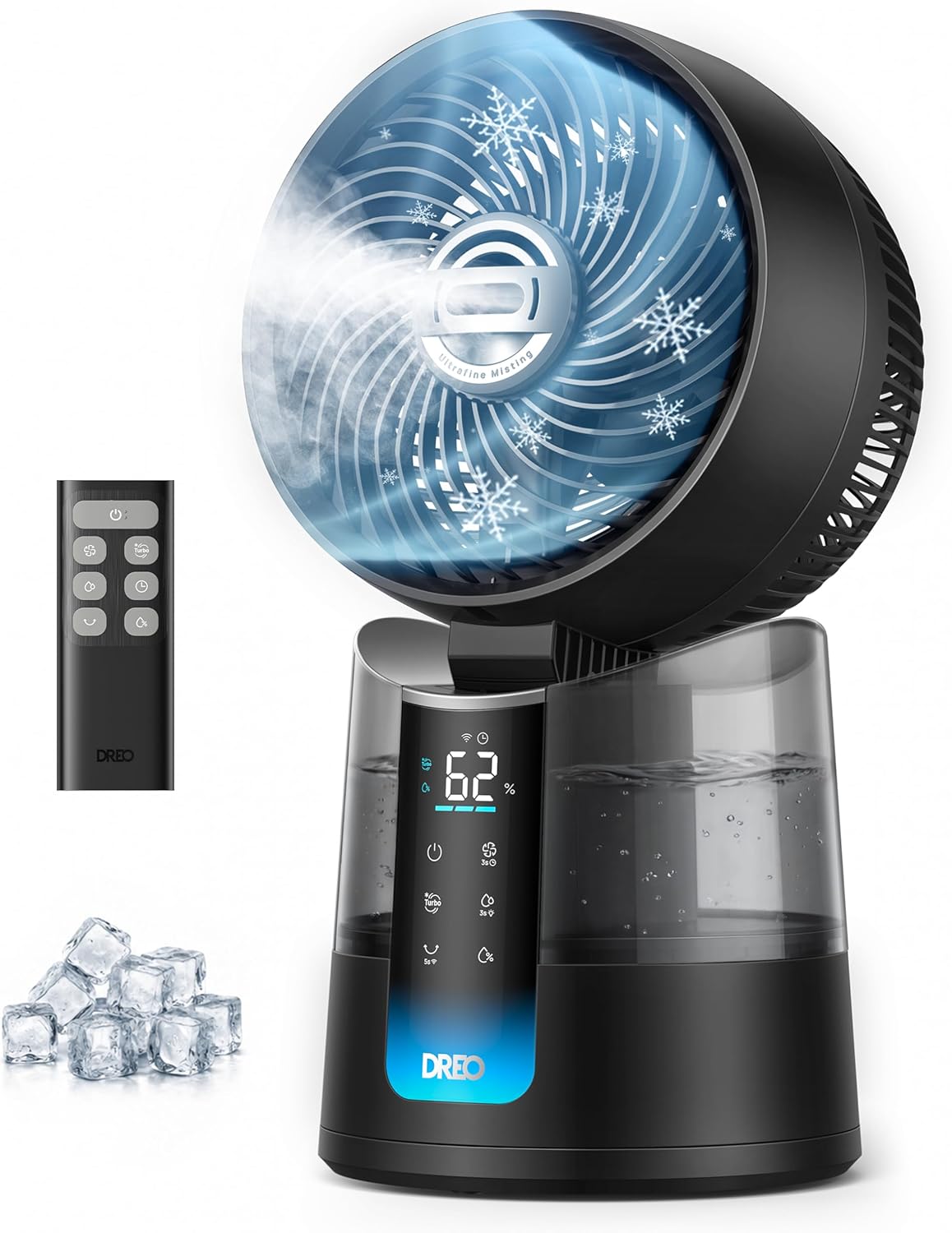 DREO TurboCool Misting Fan 516, 5℉ Drop Cooling Fans that Blow Cold Air | 150°+30° Omni-directional Oscillating, Evaporative air cooler, 26 ft/s Wind, Ultrafine Mist, 20dB, 6 Speeds 2 Modes, White