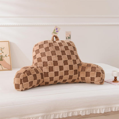 Aimuan Reading Pillow Checkered Bed Rest Wedge Backrest Checkerboard Pillow with Arms Back Support for Sitting Up in Bed Cushion Incline Rest Sleeping Snoring Pillow (Beige,Large)