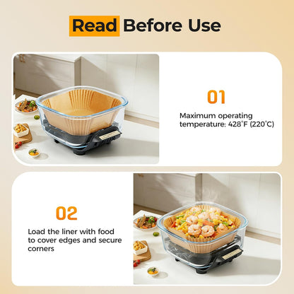 Vailnd 100Pcs Small 4.7 Inch Square Air Fryer Liners Disposable for 1-2 Qt | Non-stick, Oil-proof Parchment Paper fir for CHEFMAN, Food-grade Baking Paper Sheets for Mini Airfryer Basket