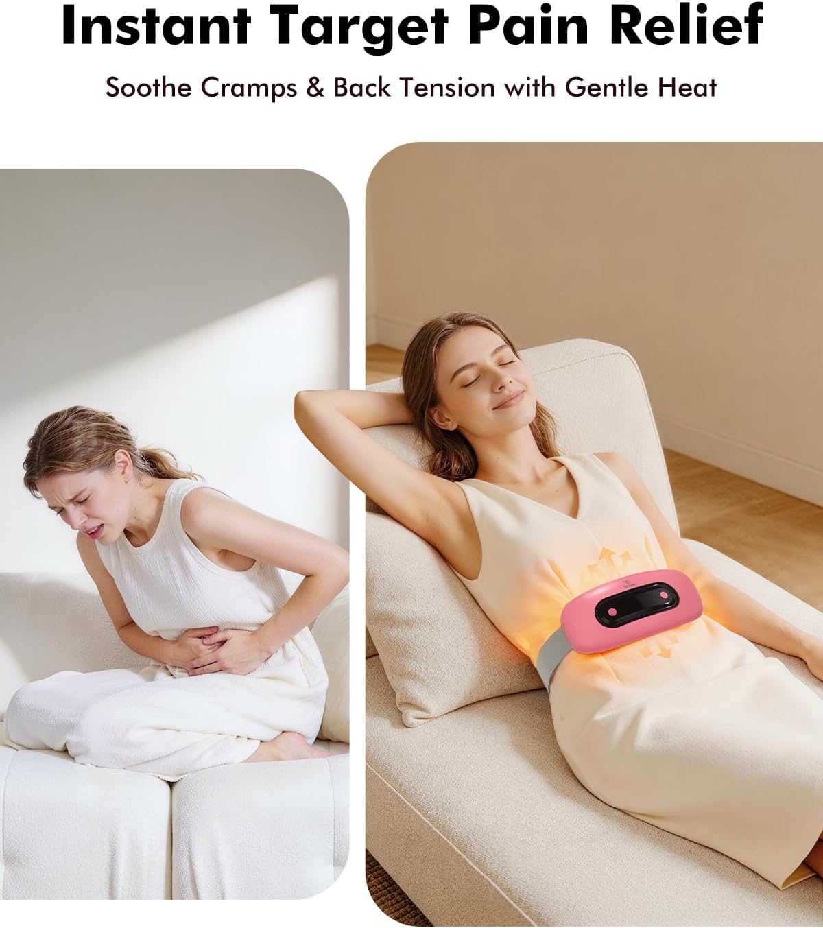 Portable Cordless Menstrual Heating Pad with 4 Heat Levels and 4 Massage Modes,Electric, Fast Large Heating Belly Wrap Belt (Black)