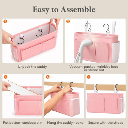 Lifewit Bedside Caddy Storage Organizer, Hanging Storage Bag with Fixed Straps, Book Remotes Holder for Home, College, Dorm, Bunk, Hospital, Crib Bed Rails, White