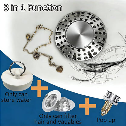 AzWzz Universal Tub Stopper Bathtub Drain Plug, Pop Up Tub Drain Hair Catcher, Drain Cover with Strainer, for 1-3/8 to 2in Bath Drain Hole