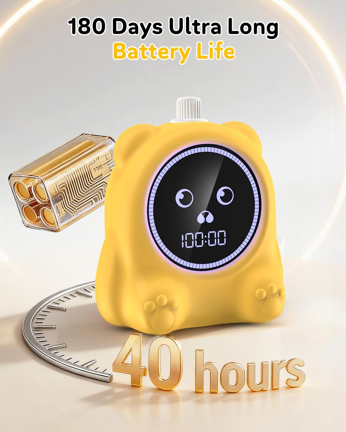 Visual Timer for Kids, 100 Min, Rechargeable Countdown Timers, Adjustable Sound Alert, Adjustable Brightness, Productivity Timers for ADHD, Silent Operation, Desk Time Management Tool for Toddler