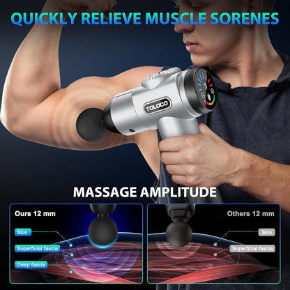 TOLOCO Massage Gun, Deep Tissue Back Massage for Athletes for Pain Relief, Percussion Massager with 10 Massages Heads & Silent Brushless Motor, Relaxation Gifts for Men Women, Black