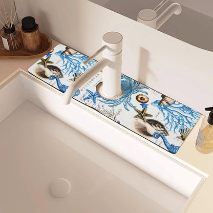 Sink Faucet Absorbing Mat, 2 Pack Drying Mat Around Faucet Sink Splash Guard Behind Faucet Sinkmat For Kitchen Bathroom Island Rv 24 * 5.5 Inch (60 * 14 cm)