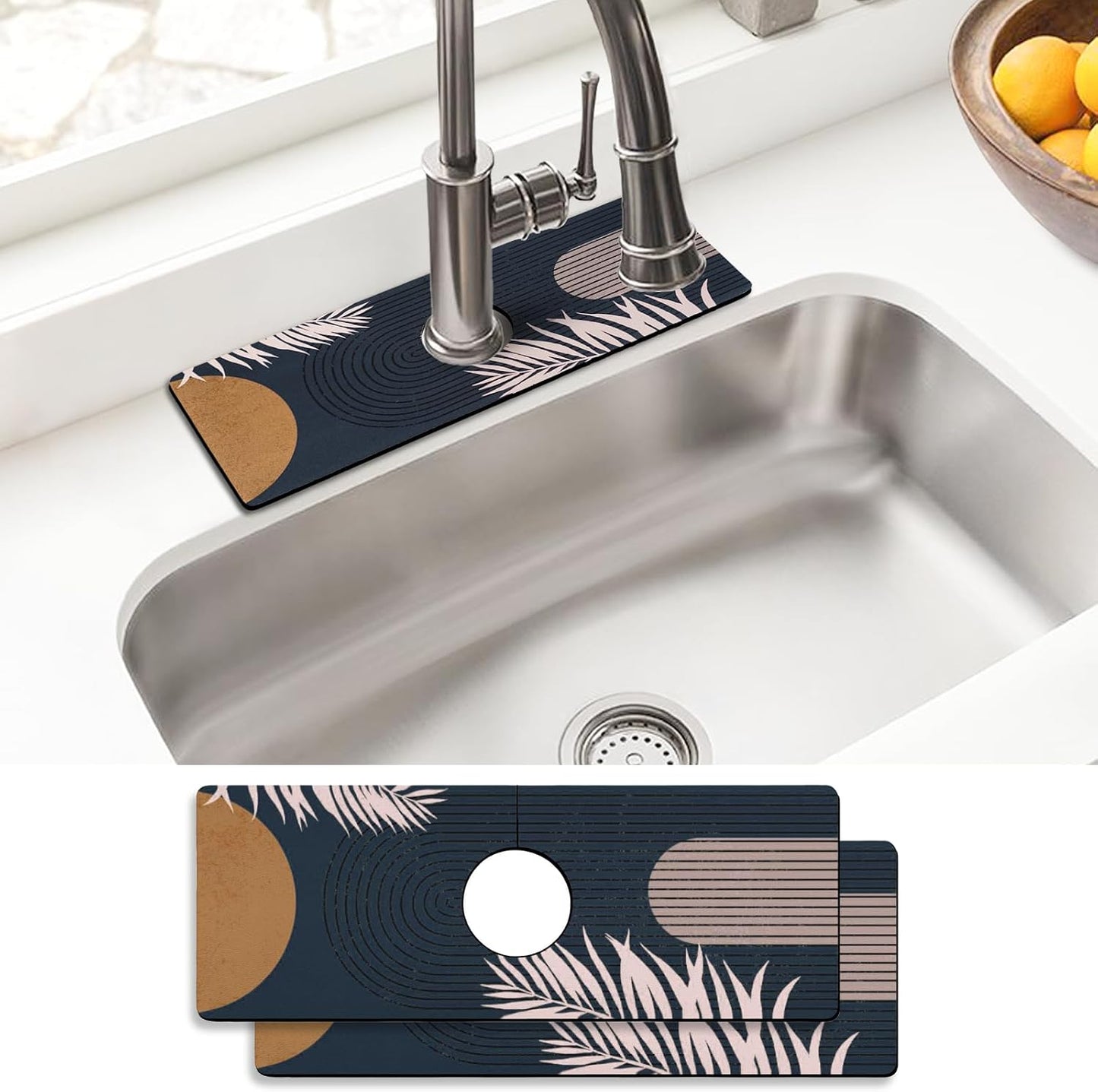 Sink Faucet Absorbing Mat, 2 Pack Drying Mat Around Faucet Sink Splash Guard Behind Faucet Sinkmat For Kitchen Bathroom Island Rv 24 * 5.5 Inch (60 * 14 cm)