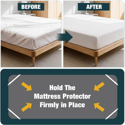 4 Pack Adjustable Elastic Straps with Metal Clips, Bed Sheet Fasteners, Bedding Suspenders for Mattress Covers, Bed Corner Holders and Keepers (White)