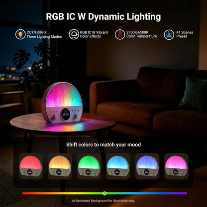NEEWER NF03 Sunrise Alarm Clock Smart Wake Up Light, AI App Control, Timer | RGB IC W 2700K-6500K Night Reading Lamp, White Noise Sound Machine, Bluetooth Speaker, Compatible with Google Assistant Alexa