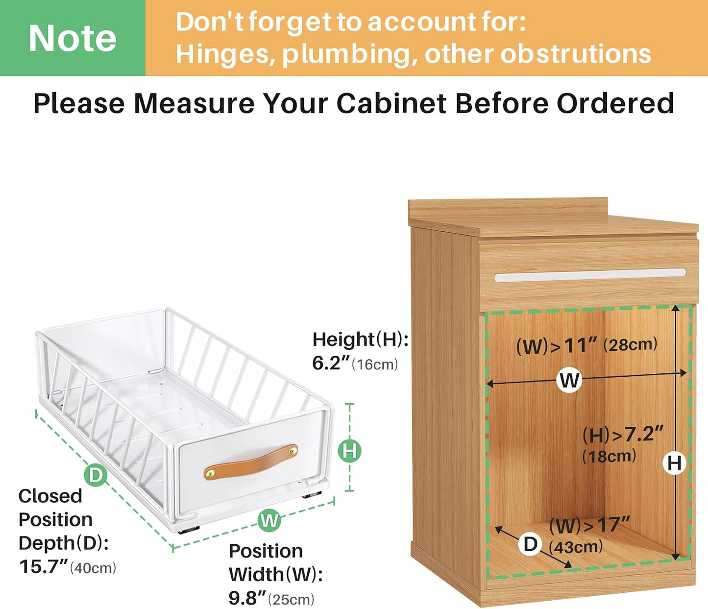 Pull out Cabinet Organizer,Heavy Duty Slide out Pantry Shelves Drawer Storage with Adhesive Nano Film,Sliding Mesh Cabinet Basket with Handle for Kitchen, Bathroom, Home, 11.8"W X 15.7"D X6.2"H,Black