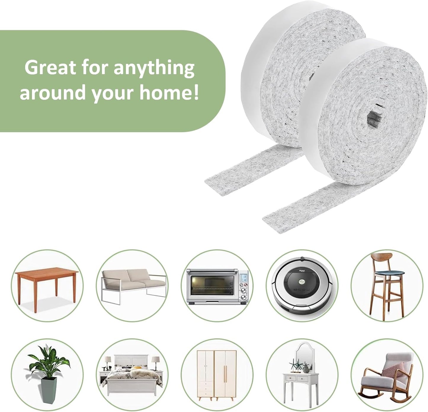 COMNICO 2 Rolls Felt Strip with Adhesive Backing, Non Slip Cuttable Felt Tape Self Adhesive Furniture Pads for Protecting Furniture Surfaces Hardwood Floor Chair Wall (Gray, 1/2x60in) | Self Adhesive Furniture Pads, for Protecting Furniture Surfaces,