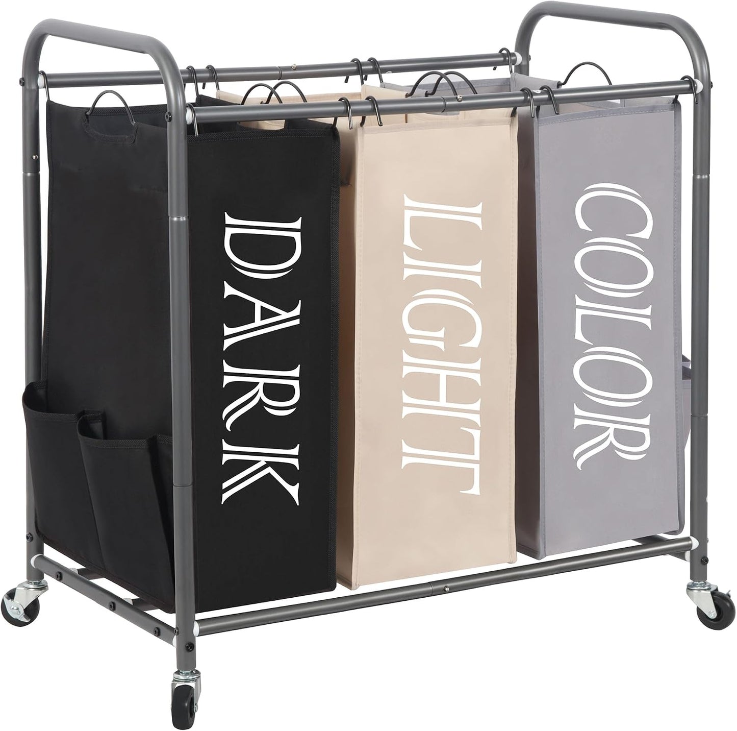 STORAGE MANIAC 3 Section Laundry Sorter, 35.6 Gal (135 L) Laundry Hamper Cart with Heavy Duty Rolling Lockable Wheels and Removable Bags, Clothes Organizer Basket Separator Hamper, Gray