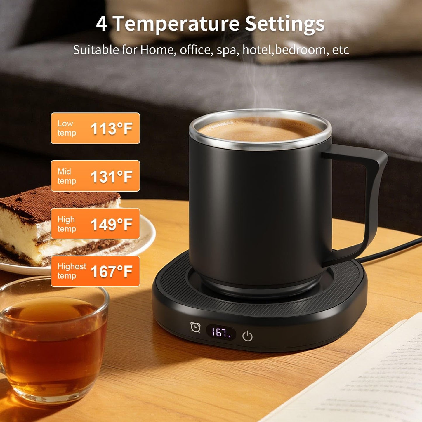 Coffee Mug Warmer + Mug Set, Cup Warmer for Desk, Candle Warmer with Timer | Electric Beverage Milk Tea Hot Drinks Warmer, 4 Temp Setting, 8H Auto Shut off Timer, Home Office Birthday Present
